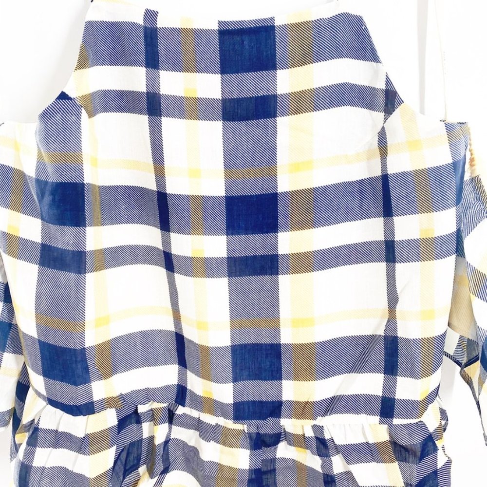 Anthro Moon River Open Shoulder Plaid Button Top - Picture 9 of 11